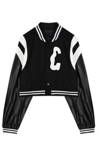 訂製短款小外套pu皮衣棒球服    設計女春季美式夾克   ins潮長袖上衣   千禧時裝 21世紀    YK2   千禧風   SKBJ026
